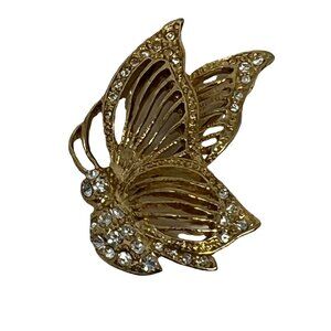 Butterfly Brooch Goldtone Rhinestone Flying Layered‎ Pin
